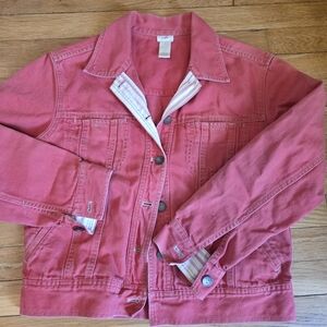 J. Jill Orangey-Rose Linen-Blend Denim Jacket, Small